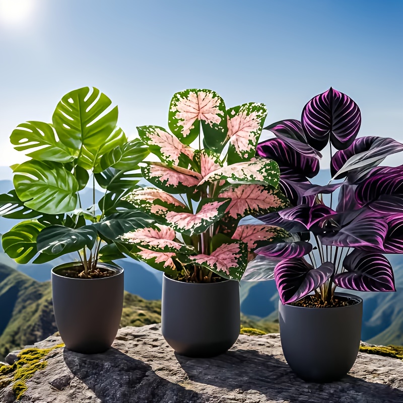 Fiddle Leaf Fig - Ensemble de 3 plantes artificielles mixtes,